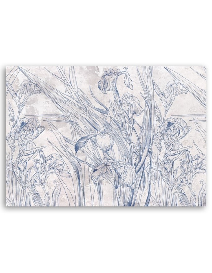 Blue outlines of flowers - Canvas prints for the living room | FEEBY