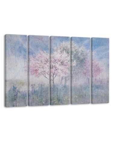 Blossoming tree in a meadow old faded - 5 piece canvas prints | FEEBY