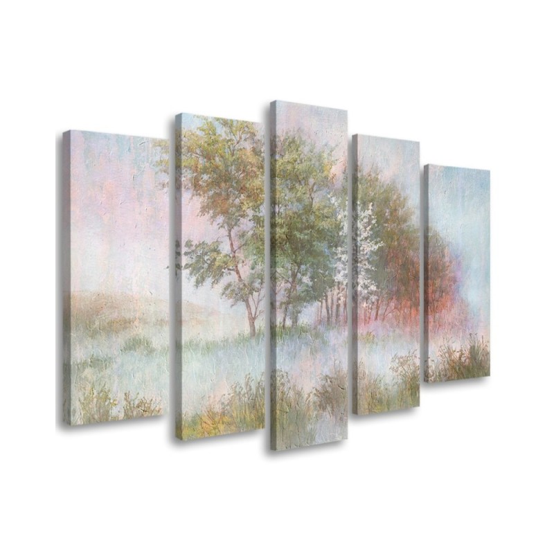 Bild auf Leinwand - Bäume auf einer nebligen Wiese | Feeby