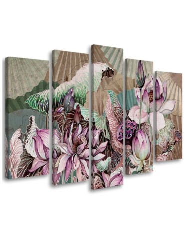 Living room canvas painting - Holy lotus and fans | FEEBY
