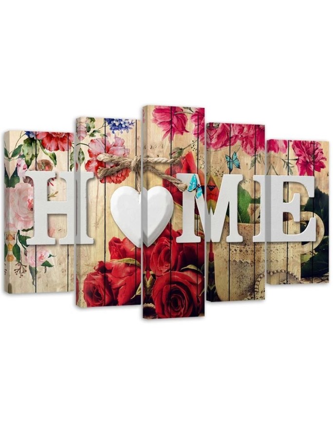 Bild auf Leinwand - Aufschrift Home mit Rose Blumen | Feeby
