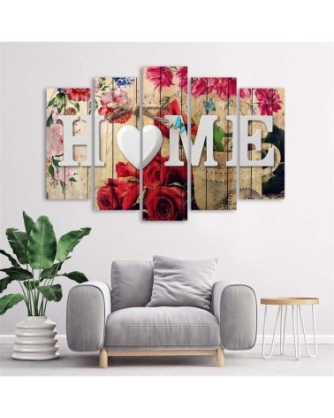 Bild auf Leinwand - Aufschrift Home mit Rose Blumen | Feeby