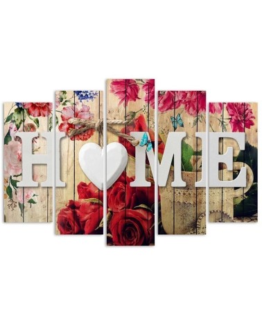 Bild auf Leinwand - Aufschrift Home mit Rose Blumen | Feeby