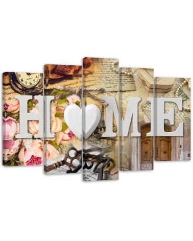 5-piece Canvas painting - Home inscription and retro elements | FEEBY