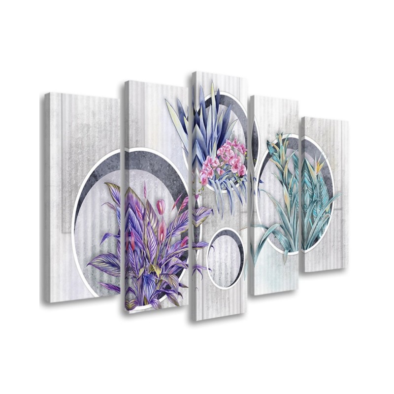 Leinwandbild - Quadratkisten Regale mit Blumen | Feeby