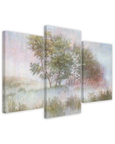 3-piece painting - Trees on a misty meadow | FEEBY