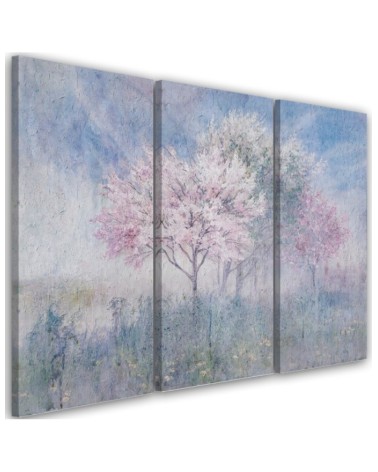 Canvas print - Flowering tree in a meadow old faded | FEEBY
