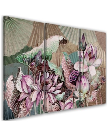 Wall painting for living room - Holy lotus and fans | FEEBY