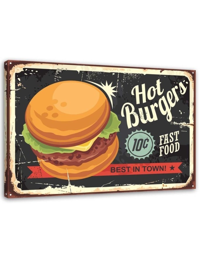 Wandbild für Wohnzimmer - Retro-Burger-Schild | Feeby