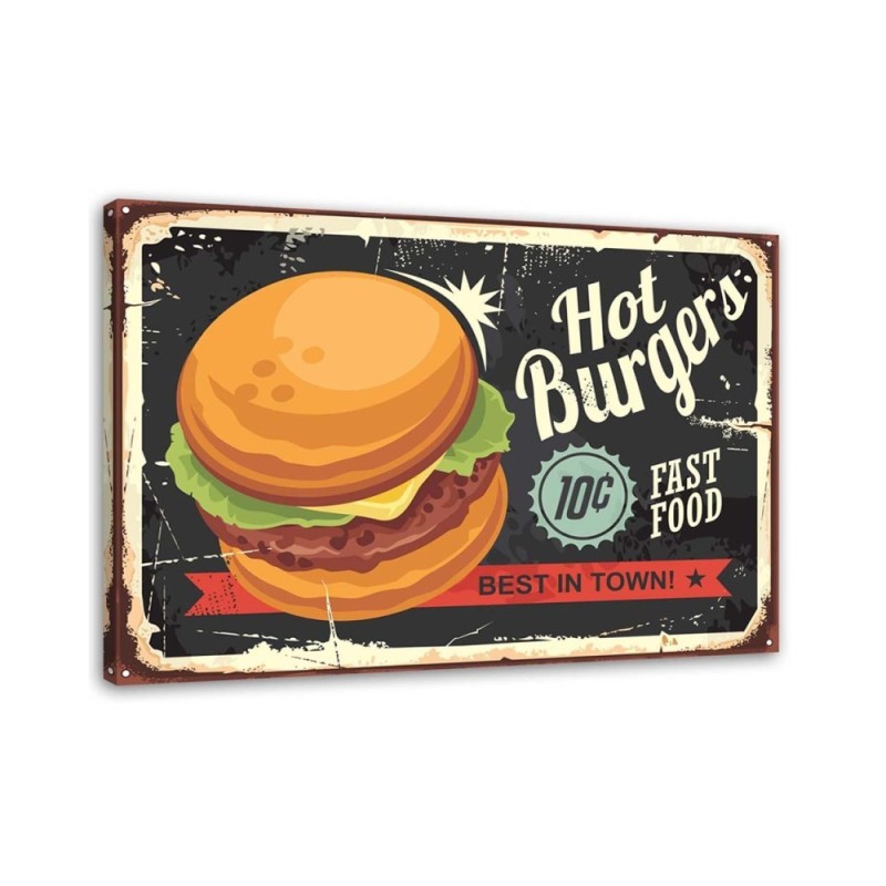 Wandbild für Wohnzimmer - Retro-Burger-Schild | Feeby