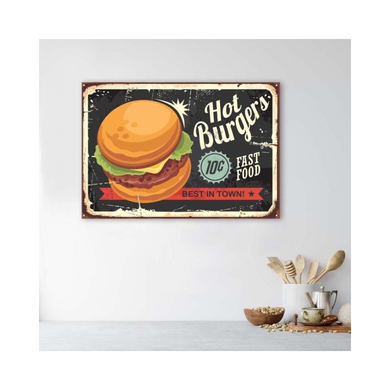 Wandbild für Wohnzimmer - Retro-Burger-Schild | Feeby