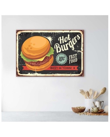 Wandbild für Wohnzimmer - Retro-Burger-Schild | Feeby