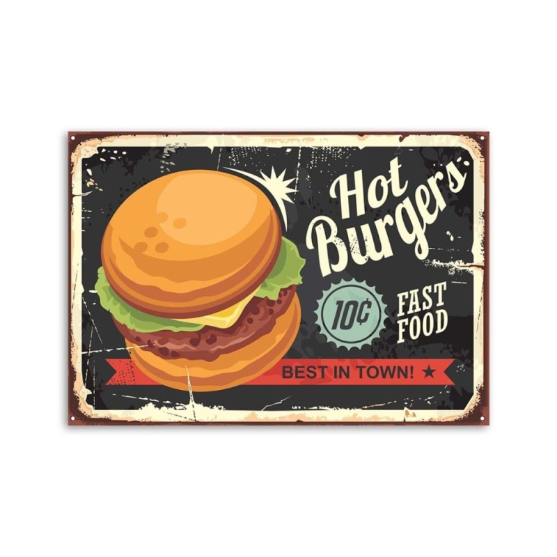 Wandbild für Wohnzimmer - Retro-Burger-Schild | Feeby