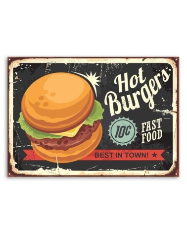 Wandbild für Wohnzimmer - Retro-Burger-Schild | Feeby