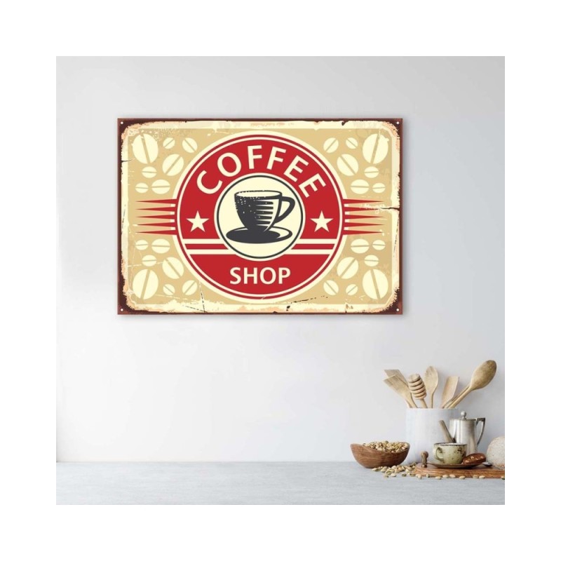 Leinwanddruck - Hinweisschild Retro mit Kaffee | Feeby