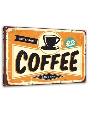 Leinwandbild - Hinweisschild mit Kaffee | Feeby