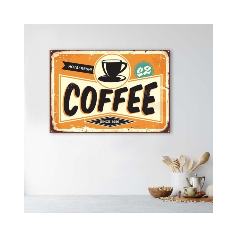 Leinwandbild - Hinweisschild mit Kaffee | Feeby