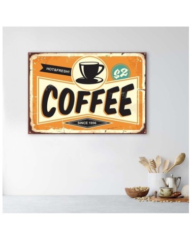 Leinwandbild - Hinweisschild mit Kaffee | Feeby