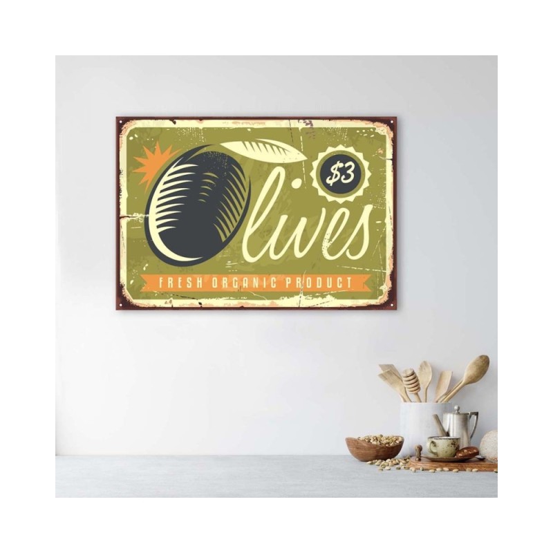 Bild auf Leinwand - Oliven Retro-Schild | Feeby