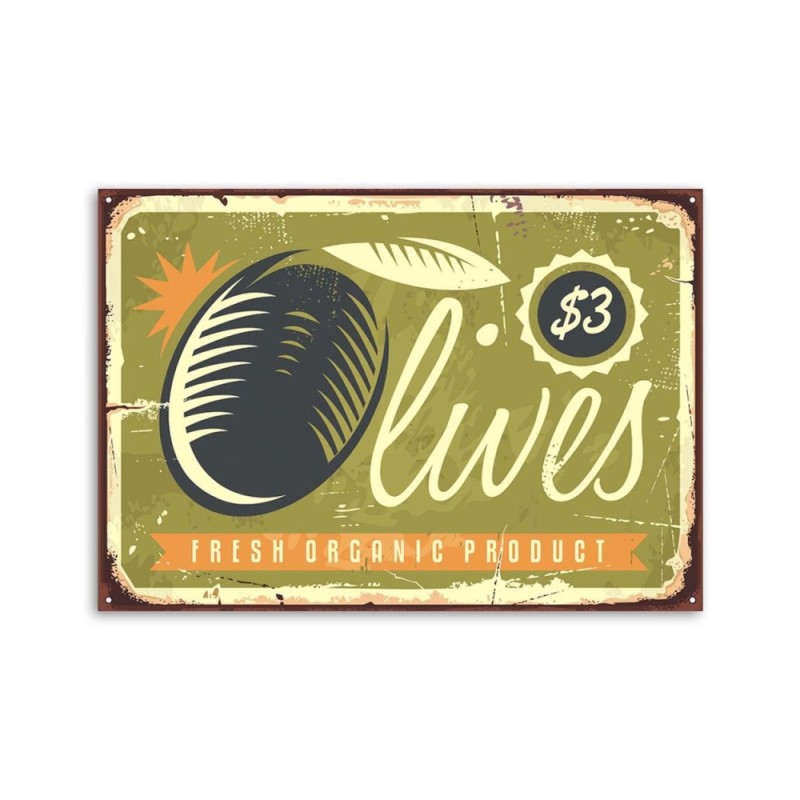 Bild auf Leinwand - Oliven Retro-Schild | Feeby