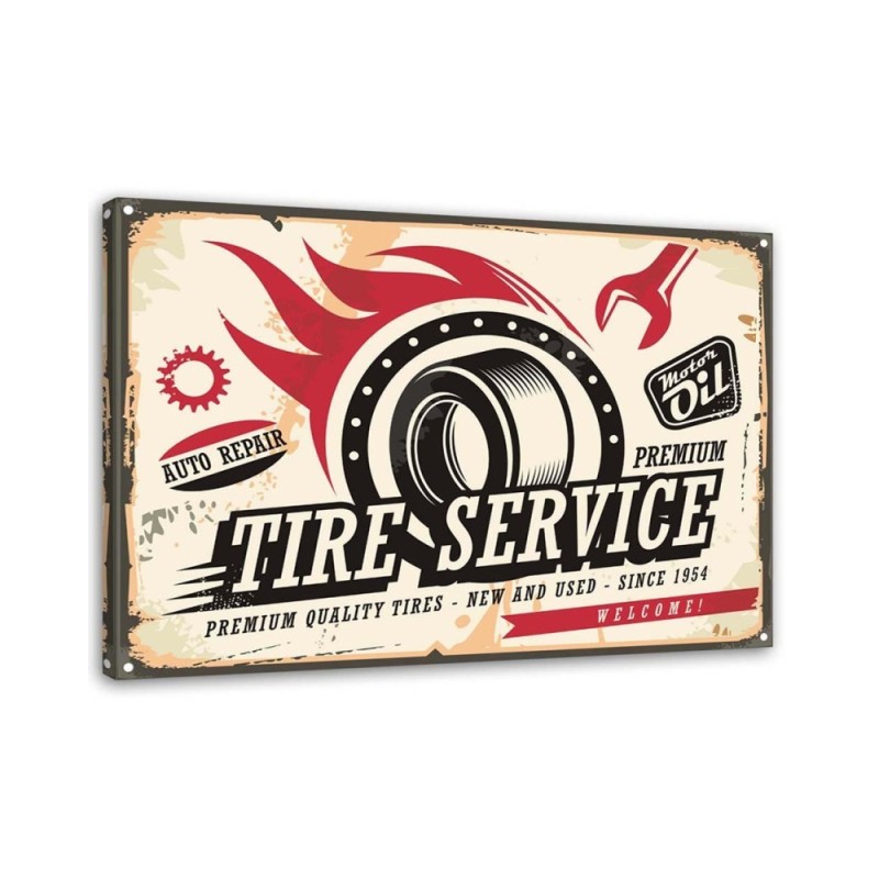 Wandbild für Wohnzimmer - Retro-Reifen-Schild | Feeby