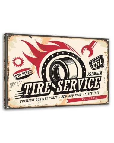 Wandbild für Wohnzimmer - Retro-Reifen-Schild | Feeby