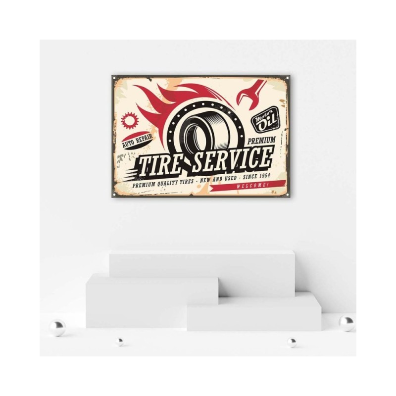 Wandbild für Wohnzimmer - Retro-Reifen-Schild | Feeby