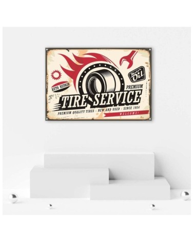 Wandbild für Wohnzimmer - Retro-Reifen-Schild | Feeby