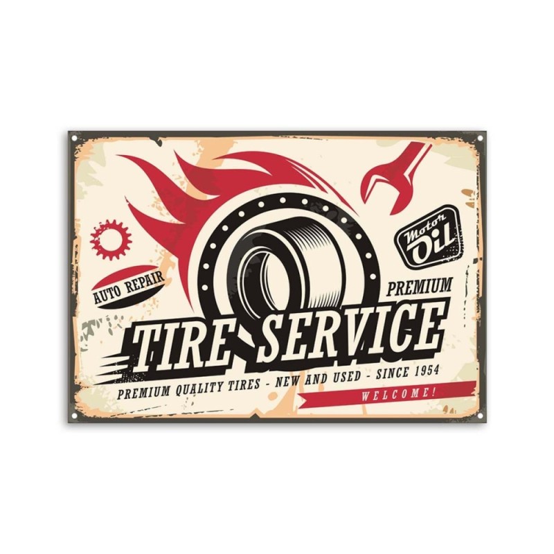 Wandbild für Wohnzimmer - Retro-Reifen-Schild | Feeby