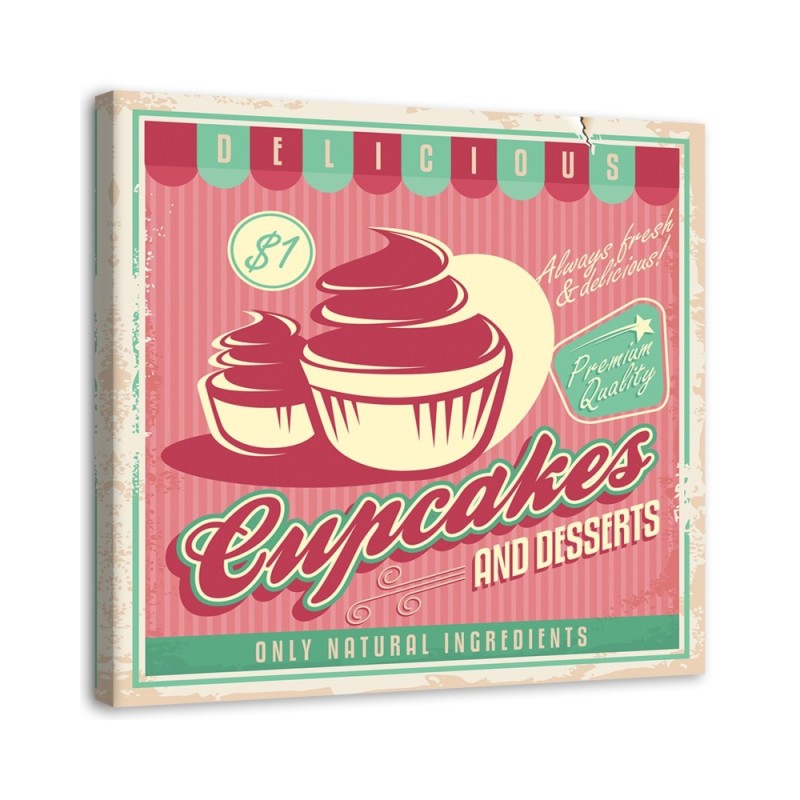 Bild auf Leinwand - Retro-Cupcake-Schild | Feeby