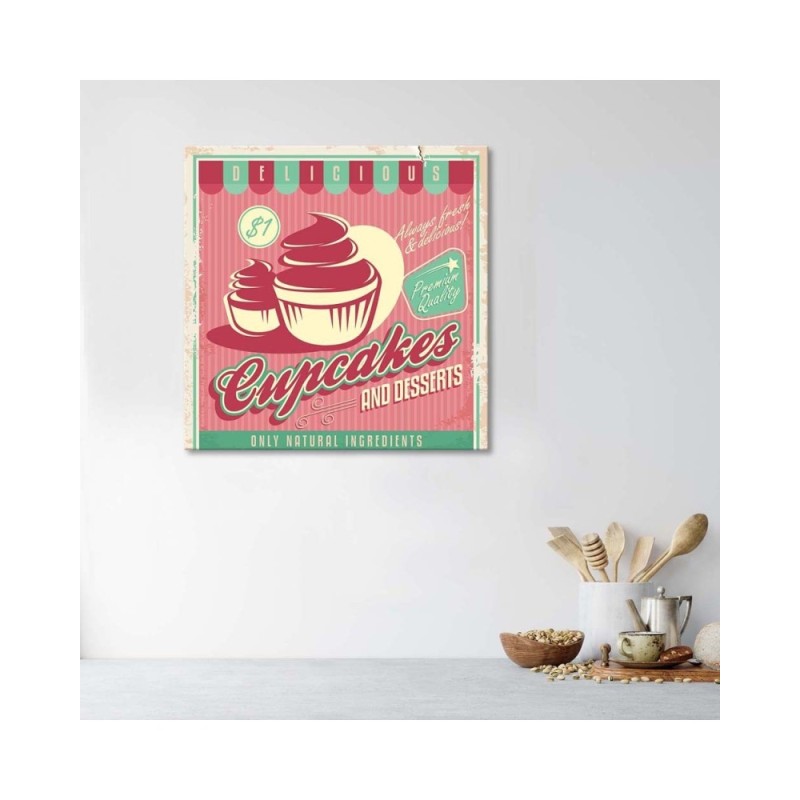 Bild auf Leinwand - Retro-Cupcake-Schild | Feeby
