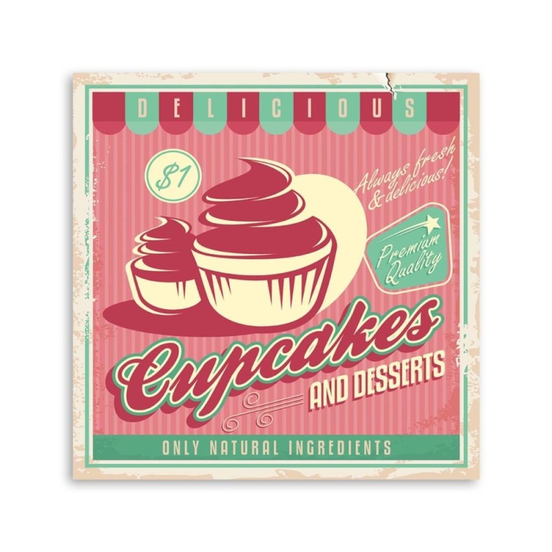 Bild auf Leinwand - Retro-Cupcake-Schild | Feeby