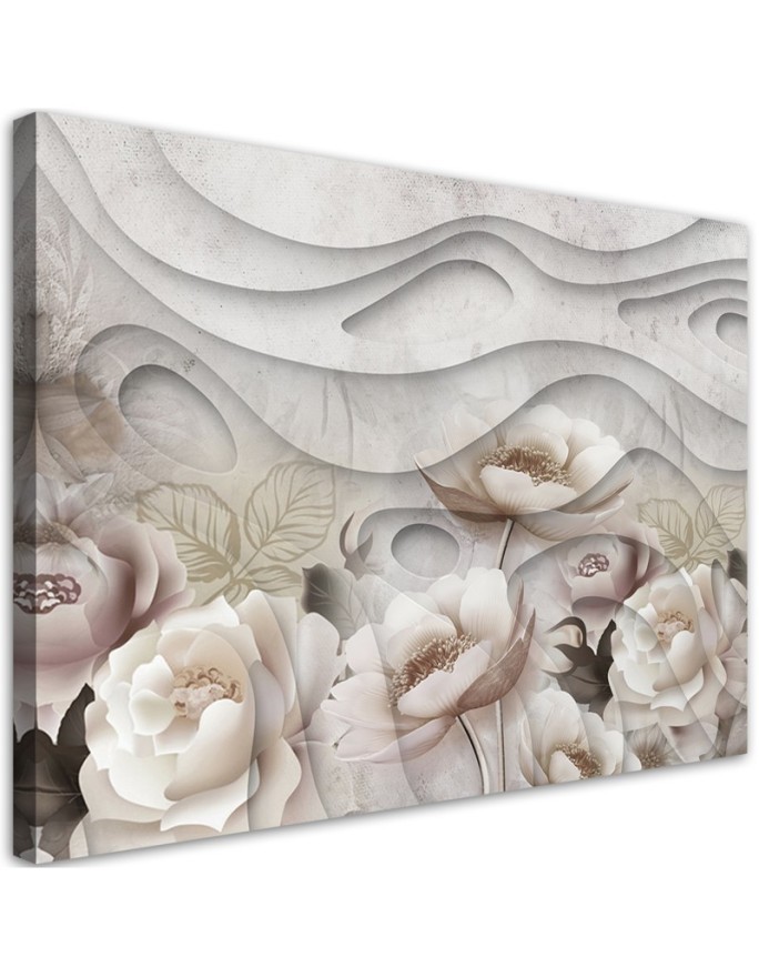 Dekoratives Leinwandbild - Beige Blumen in Blüte 3D | Feeby