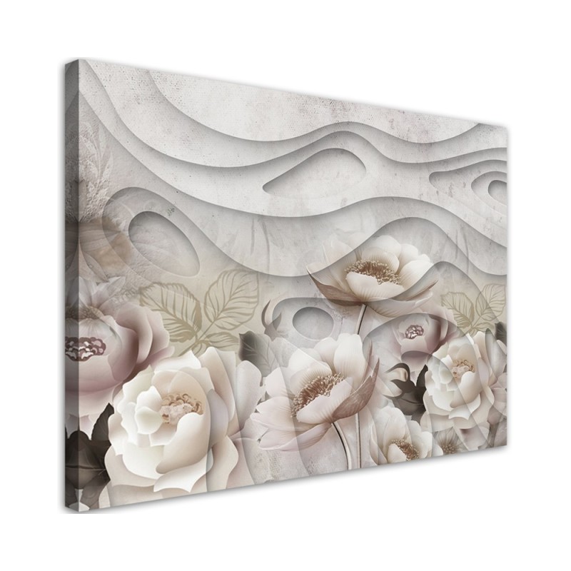 Dekoratives Leinwandbild - Beige Blumen in Blüte 3D | Feeby