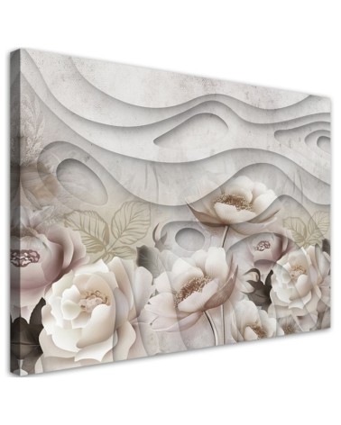 Dekoratives Leinwandbild - Beige Blumen in Blüte 3D | Feeby