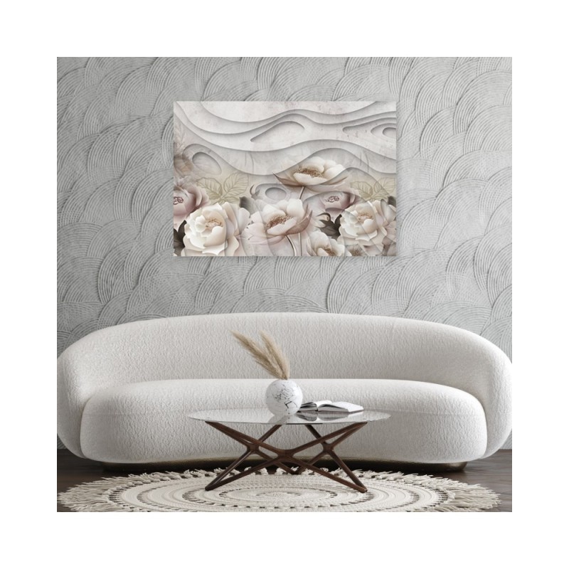 Dekoratives Leinwandbild - Beige Blumen in Blüte 3D | Feeby