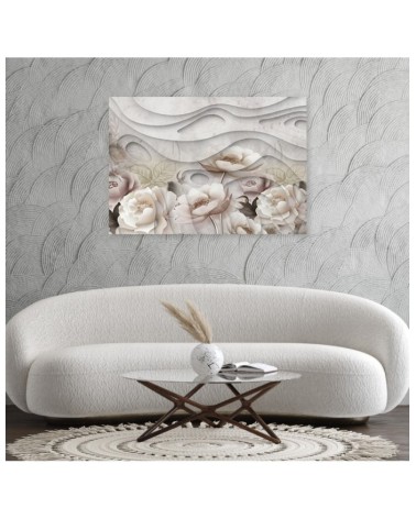Dekoratives Leinwandbild - Beige Blumen in Blüte 3D | Feeby