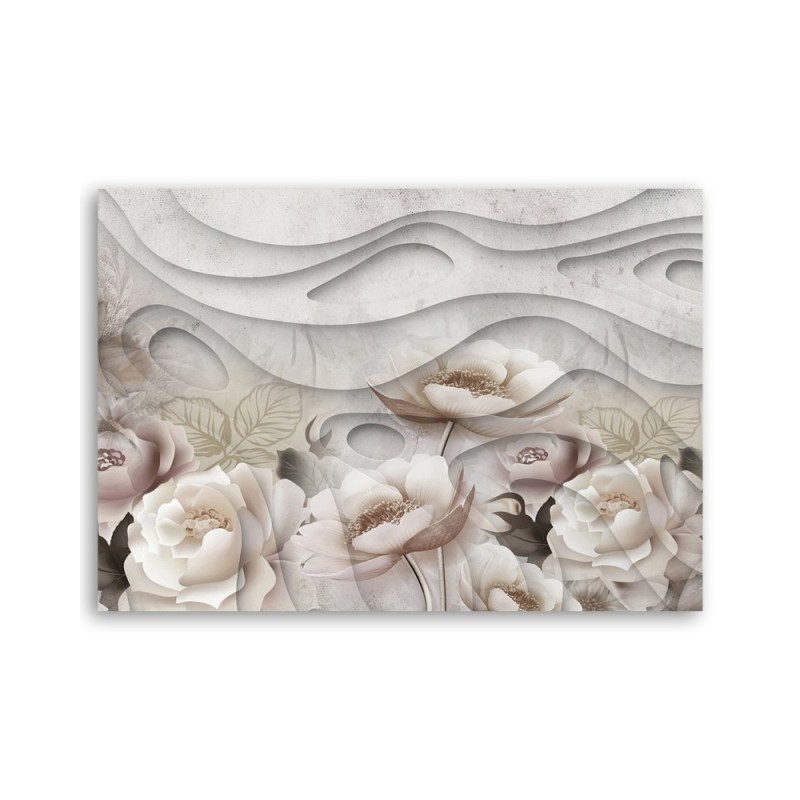 Dekoratives Leinwandbild - Beige Blumen in Blüte 3D | Feeby
