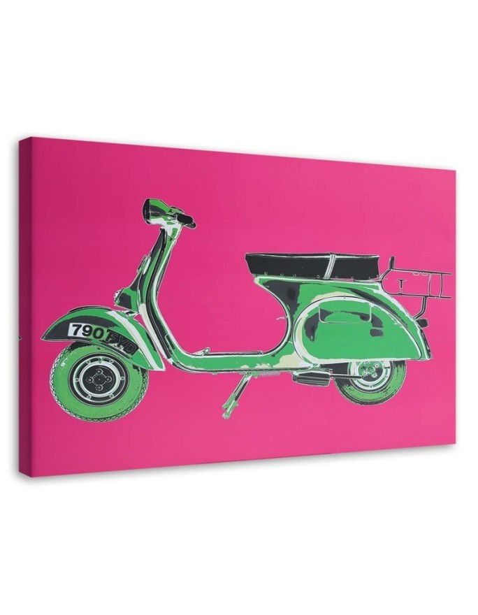 Obraz w stylu retro - Zielony skuter vespa na różowym tle | FEEBY