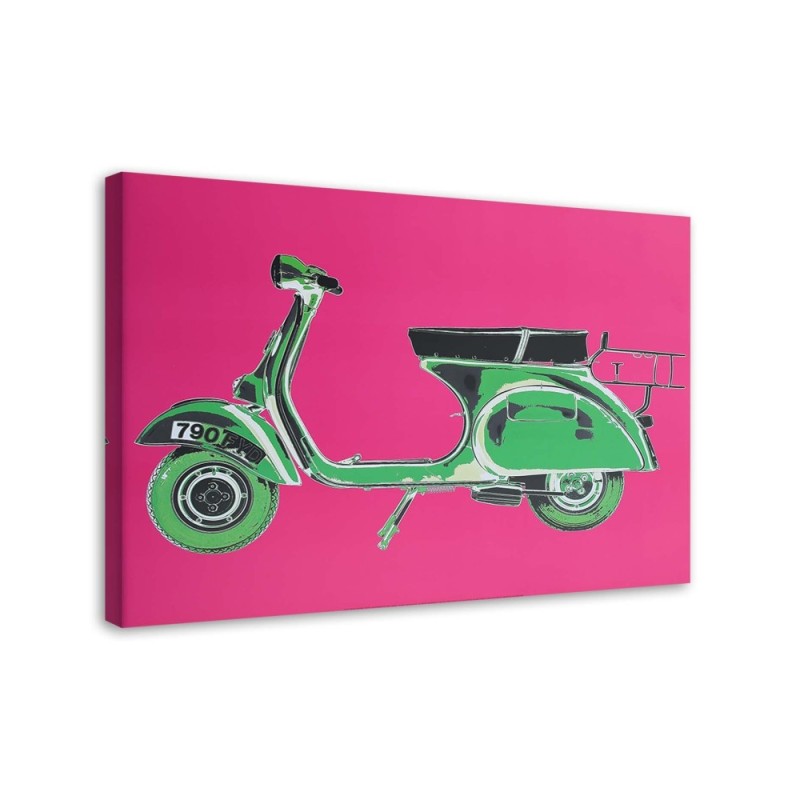 Leinwandbild - Grüner Motorroller auf rosa Hintergrund | Feeby