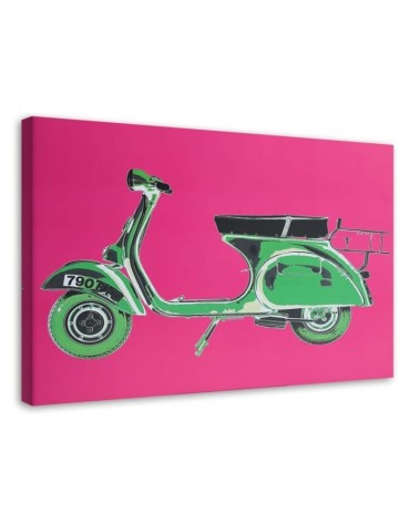 Obraz w stylu retro - Zielony skuter vespa na różowym tle | FEEBY