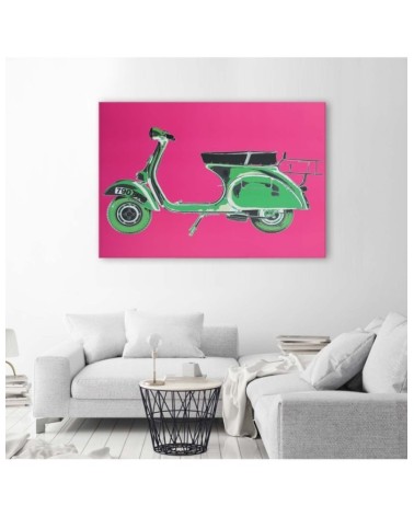 Leinwandbild - Grüner Motorroller auf rosa Hintergrund | Feeby