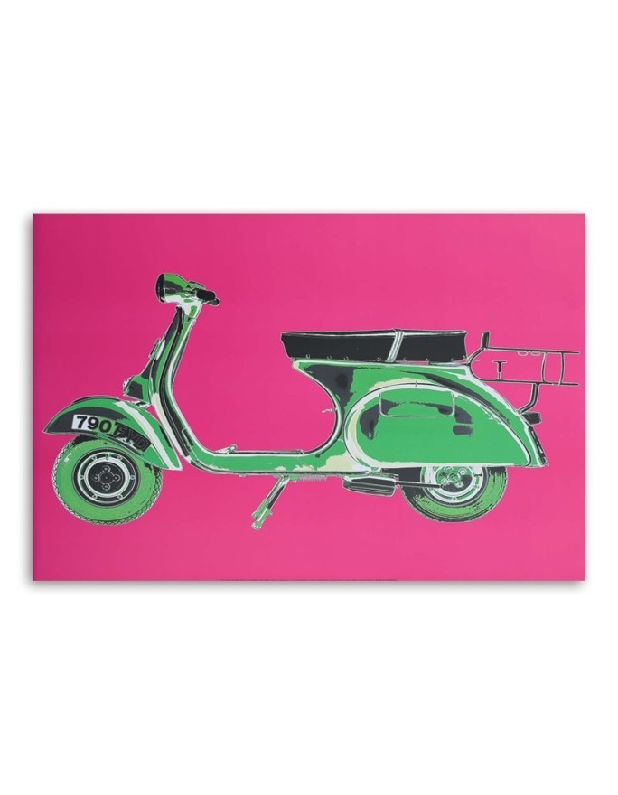 Obraz w stylu retro - Zielony skuter vespa na różowym tle | FEEBY