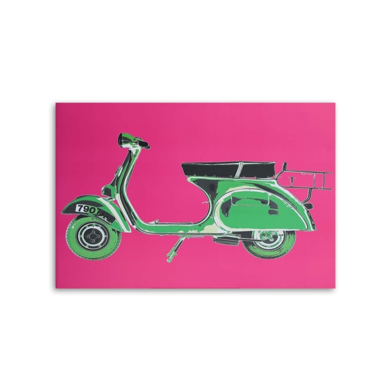 Leinwandbild - Grüner Motorroller auf rosa Hintergrund | Feeby