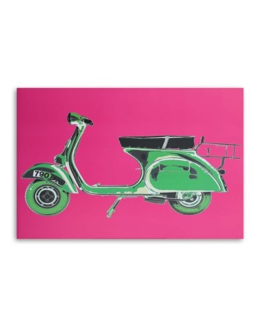 Leinwandbild - Grüner Motorroller auf rosa Hintergrund | Feeby