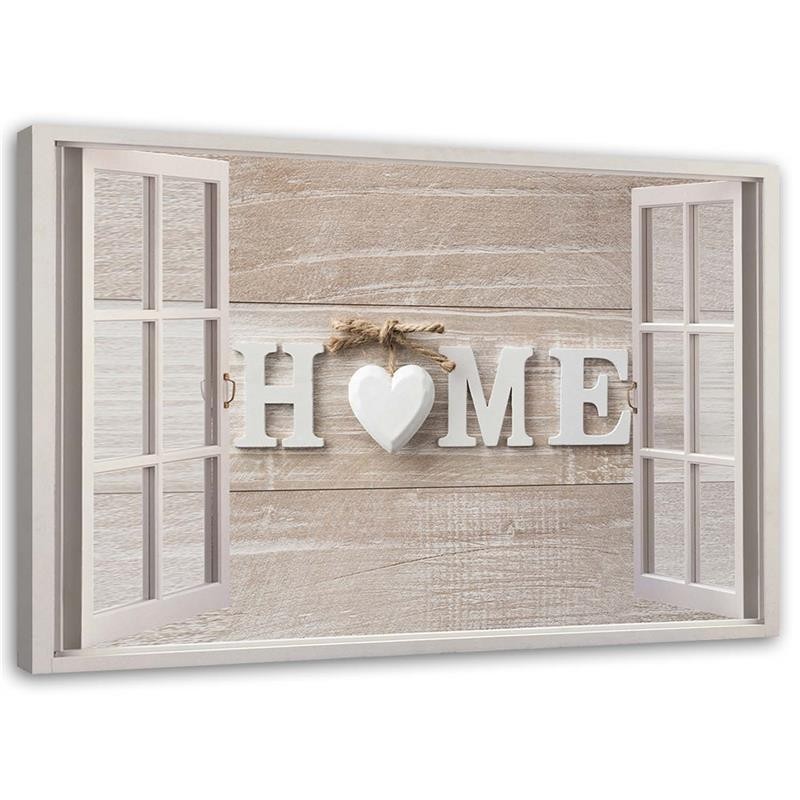 Obraz ścienny do salonu - Napis Home w oknie | FEEBY