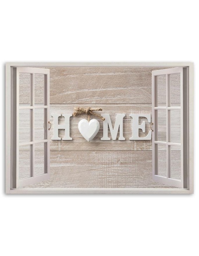 Obraz ścienny do salonu - Napis Home w oknie | FEEBY