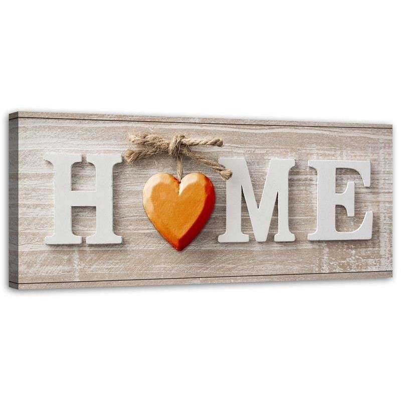 Bild - Hausaufschrift mit orangefarbenem Herz auf hellem Holz | Feeby