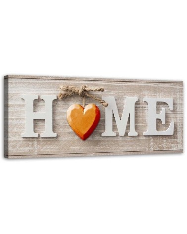 Home inscription with orange heart - Canvas prints for living room | FEEBY