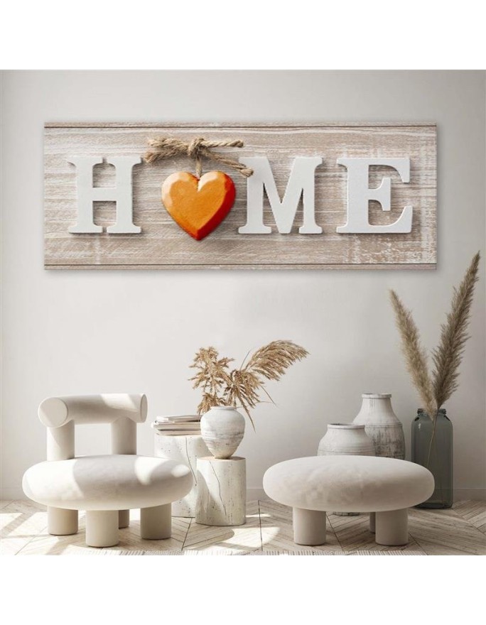 Napis Home z pomarańczowym sercem - Obraz do salonu | FEEBY
